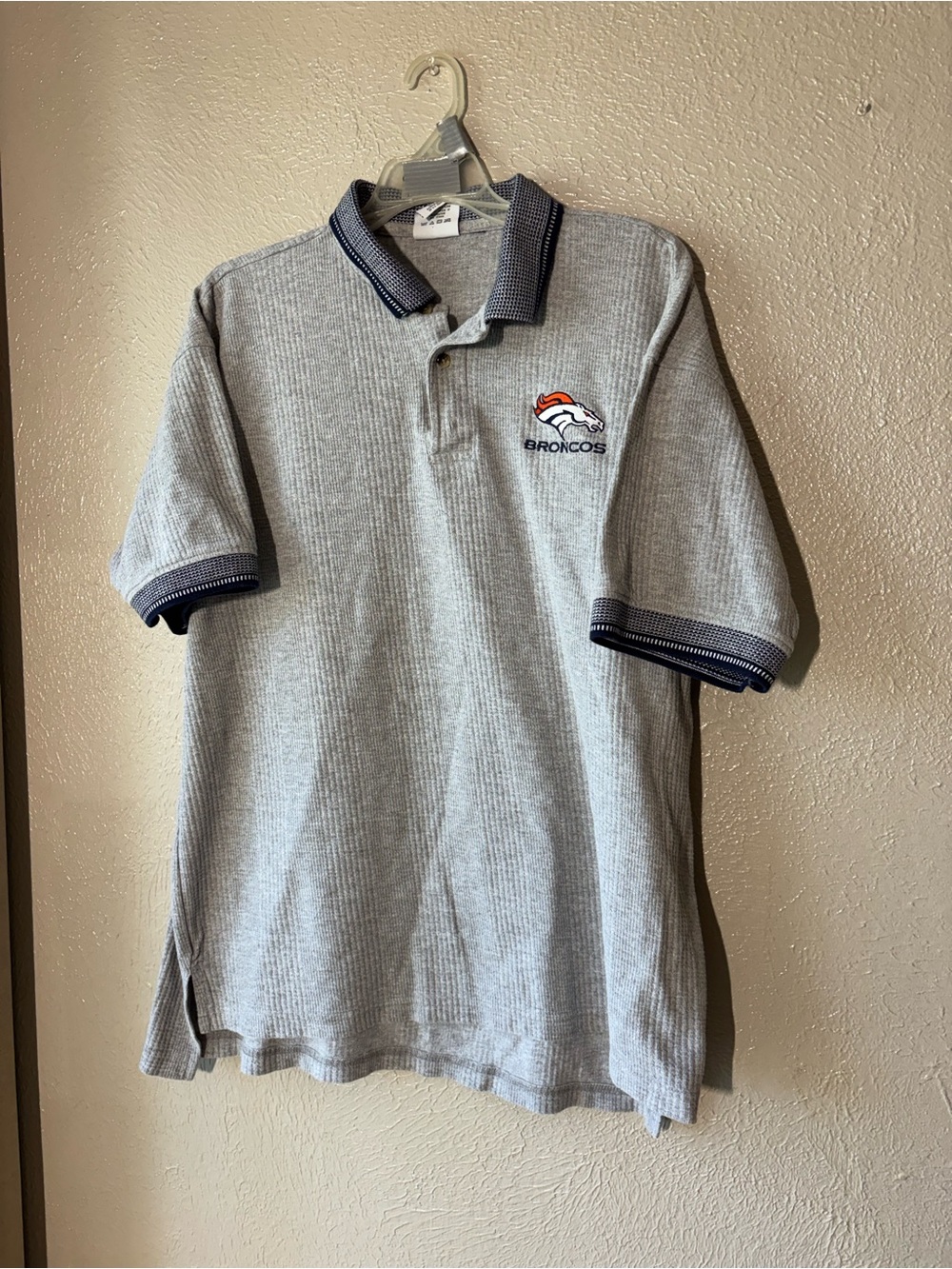 Dynasty Denver Broncos Grey Polo with Navy Trim XL Cotton